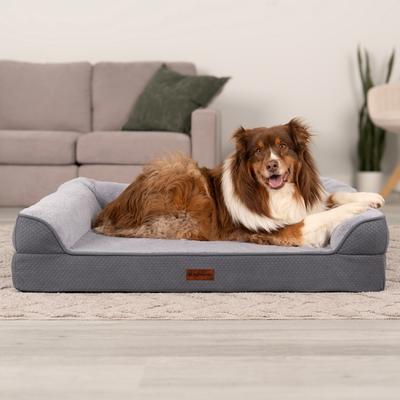 Show full view: FurHaven Plush & Embossed Velvet Dreamer Sofa Cooling Gel Dog Bed, Steel Blue, Jumbo slide 2 of 9