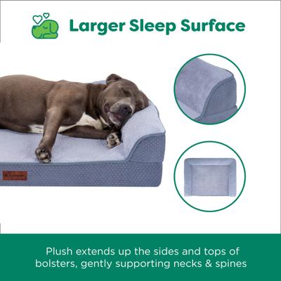 Show full view: FurHaven Plush & Embossed Velvet Dreamer Sofa Cooling Gel Dog Bed, Steel Blue, Jumbo slide 4 of 9