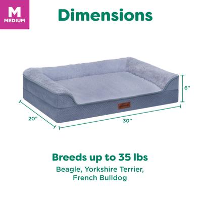 Show full view: FurHaven Plush & Embossed Velvet Dreamer Sofa Cooling Gel Dog Bed, Steel Blue, Medium slide 8 of 9