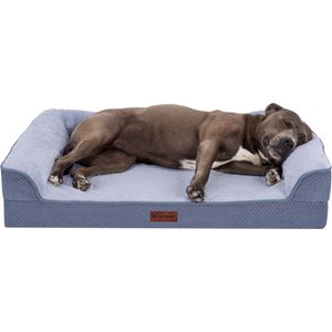 FurHaven Plush & Embossed Velvet Dreamer Sofa Cooling Gel Dog Bed, Steel Blue, Large