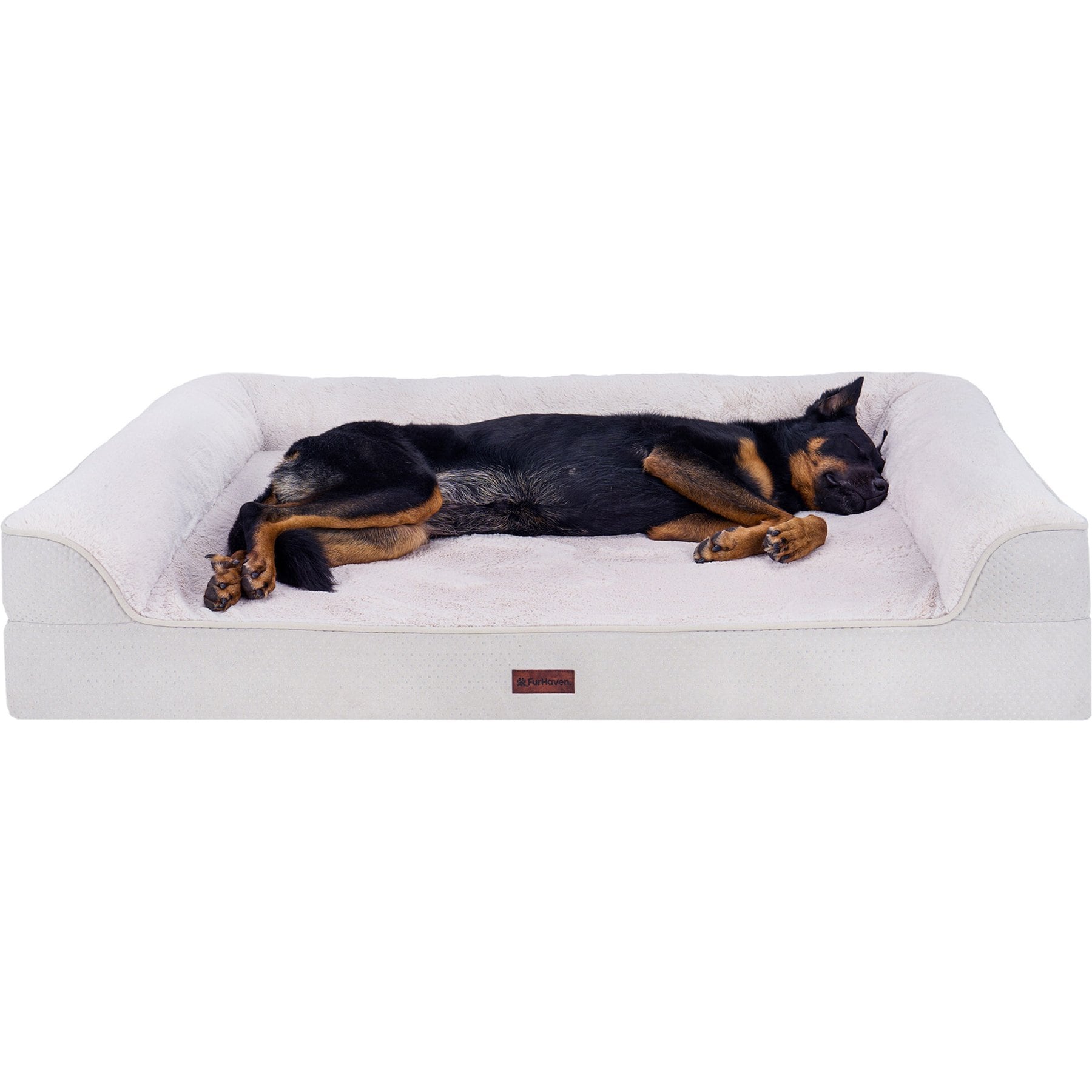 FurHaven Plush & Embossed Velvet Dreamer Sofa Orthopedic Foam Dog Bed, Clay, Jumbo Plus