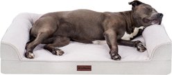 FurHaven Plush & Embossed Velvet Dreamer Sofa Cooling Gel Dog Bed, Clay, Large