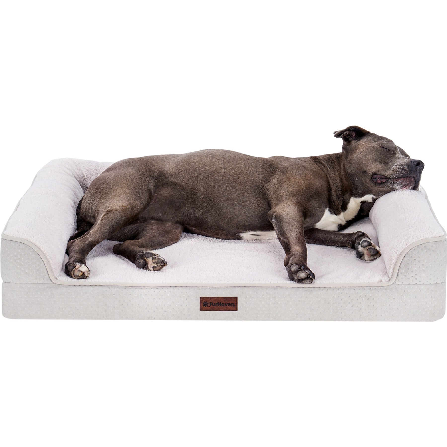 FurHaven Plush & Embossed Velvet Dreamer Sofa Orthopedic Foam Dog Bed, Clay, Large