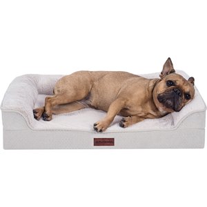 FurHaven Plush & Embossed Velvet Dreamer Sofa Orthopedic Foam Dog Bed, Clay, Medium