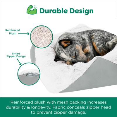 Show full view: FurHaven Stone-Embossed Faux Fur Pouf Dog Bed, Gray, Medium slide 4 of 9
