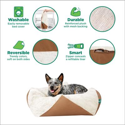 Show full view: FurHaven Stone-Embossed Faux Fur Pouf Dog Bed, Cognac, Large slide 3 of 9