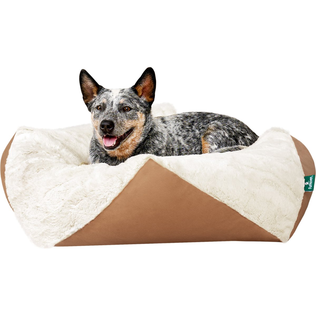 FurHaven Stone-Embossed Faux Fur Pouf Dog Bed, Cognac, Medium
