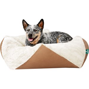 FurHaven Stone-Embossed Faux Fur Pouf Dog Bed, Cognac, Medium