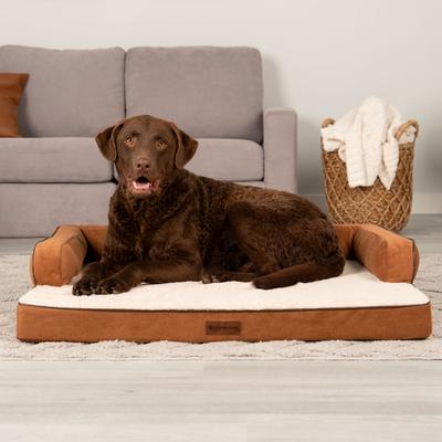 Show full view: FurHaven Plush & Cable Corduroy Comfy Couch Cooling Gel Dog Bed, Rust, Large slide 2 of 9