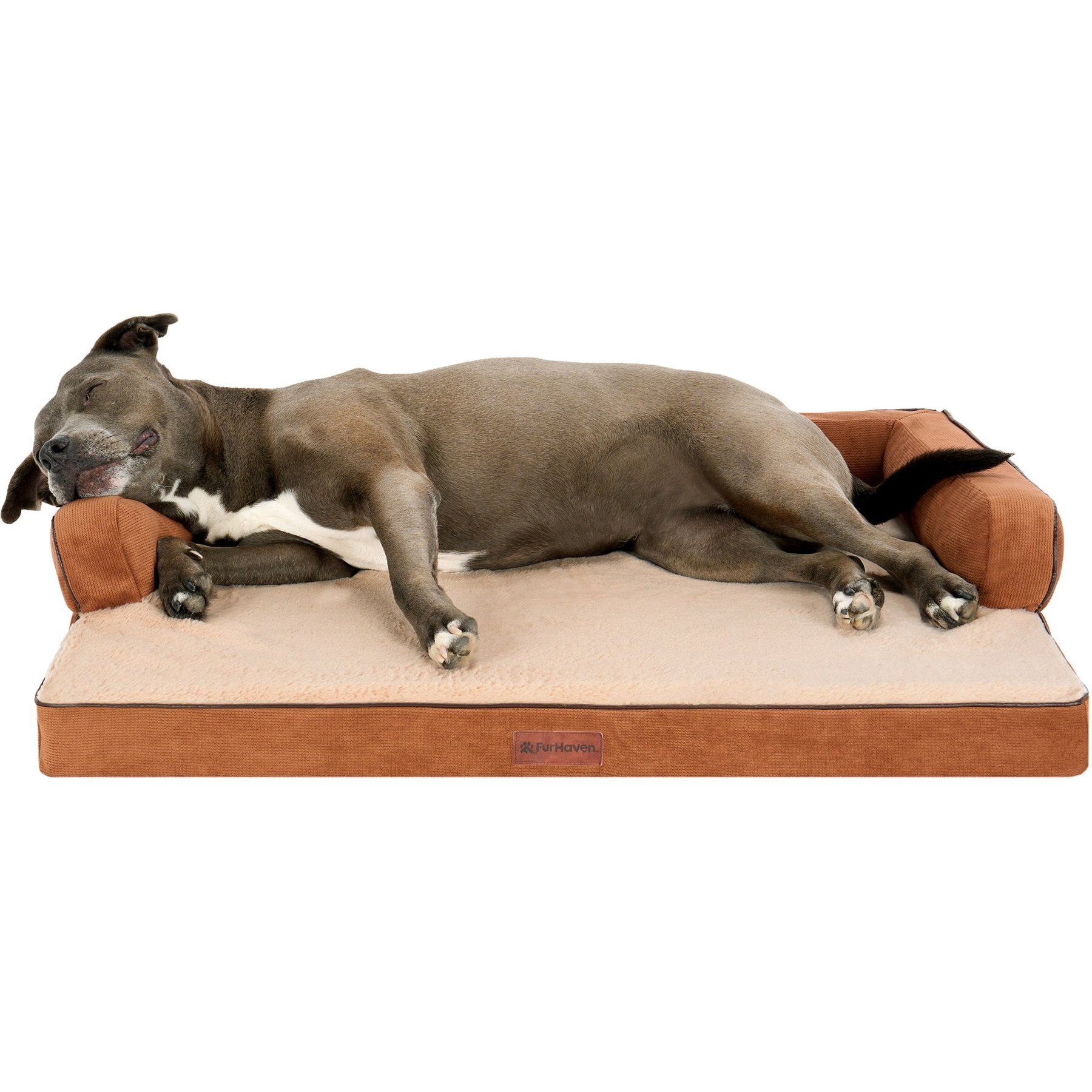 FurHaven Plush & Cable Corduroy Comfy Couch Cooling Gel Dog Bed, Rust, Large