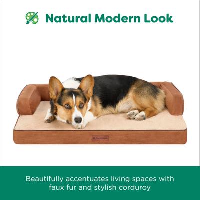 Show full view: FurHaven Plush & Cable Corduroy Comfy Couch Cooling Gel Dog Bed, Rust, Large slide 5 of 9