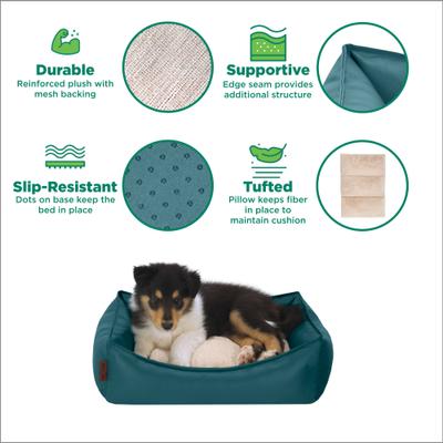 Show full view: FurHaven Leather Look Cozy Couch Dog Bed, Teal, Medium slide 3 of 8