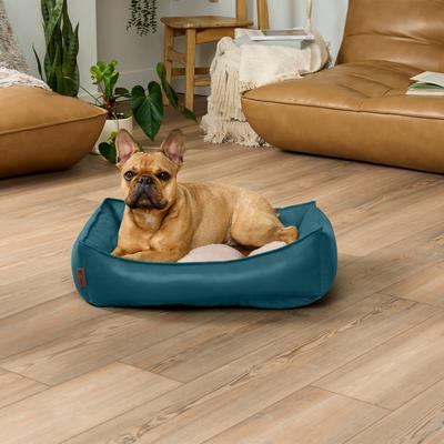 Show full view: FurHaven Leather Look Cozy Couch Dog Bed, Teal, Medium slide 2 of 8