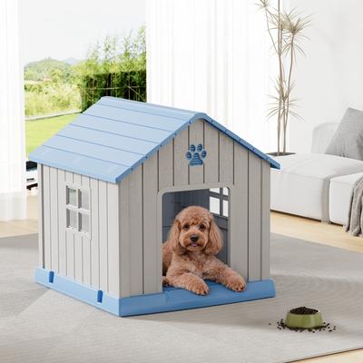 Show full view: KAMABOKO Outdoor & Indoor Waterproof Ventilated Dog House with Window, 31 x 31 x 33.5-in, Blue slide 2 of 7