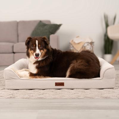 Show full view: FurHaven Plush & Embossed Velvet Dreamer Sofa Orthopedic Foam Dog Bed, Clay, Large slide 2 of 9