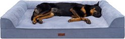 FurHaven Plush & Embossed Velvet Dreamer Sofa Orthopedic Foam Dog Bed, Steel Blue, Jumbo Plus