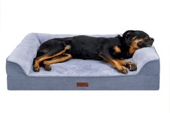 FurHaven Plush & Embossed Velvet Dreamer Sofa Cooling Gel Dog Bed, Steel Blue, Jumbo