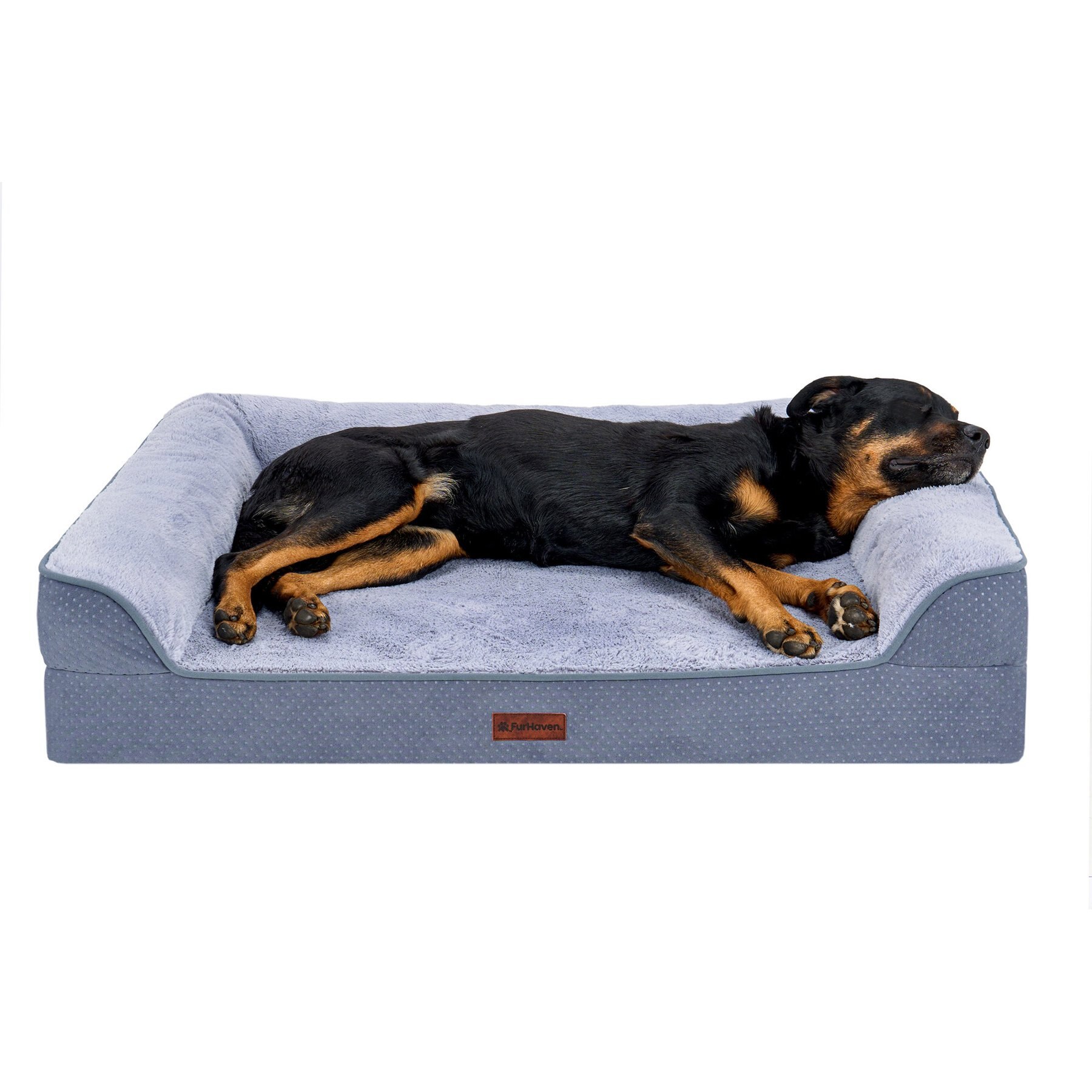 FurHaven Plush & Embossed Velvet Dreamer Sofa Cooling Gel Dog Bed, Steel Blue, Jumbo