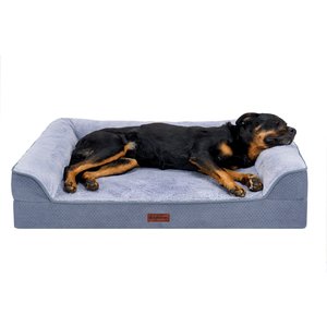 FurHaven Plush & Embossed Velvet Dreamer Sofa Orthopedic Foam Dog Bed, Steel Blue, Jumbo