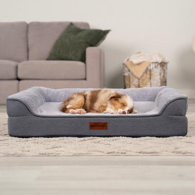 Show full view: FurHaven Plush & Embossed Velvet Dreamer Sofa Cooling Gel Dog Bed, Steel Blue, Medium slide 2 of 9