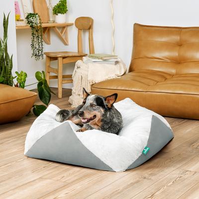 Show full view: FurHaven Stone-Embossed Faux Fur Pouf Dog Bed, Gray, Large slide 3 of 10