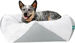 FurHaven Stone-Embossed Faux Fur Pouf Dog Bed, Gray, Medium