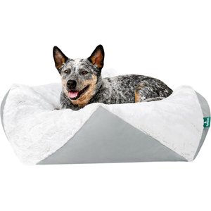 FurHaven Stone-Embossed Faux Fur Pouf Dog Bed, Gray, Medium