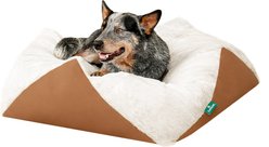 FurHaven Stone-Embossed Faux Fur Pouf Dog Bed, Cognac, Large