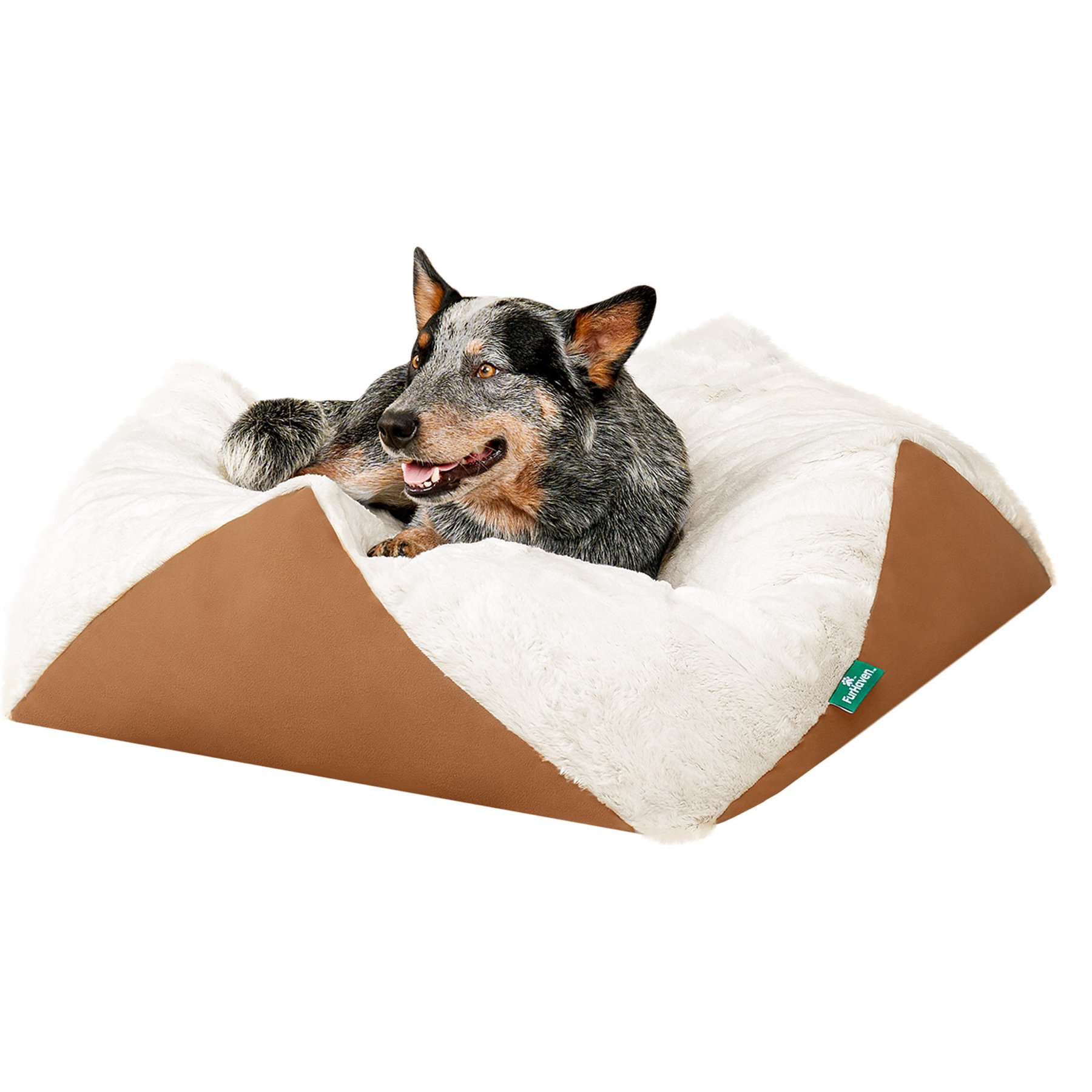 FurHaven Stone-Embossed Faux Fur Pouf Dog Bed, Cognac, Large