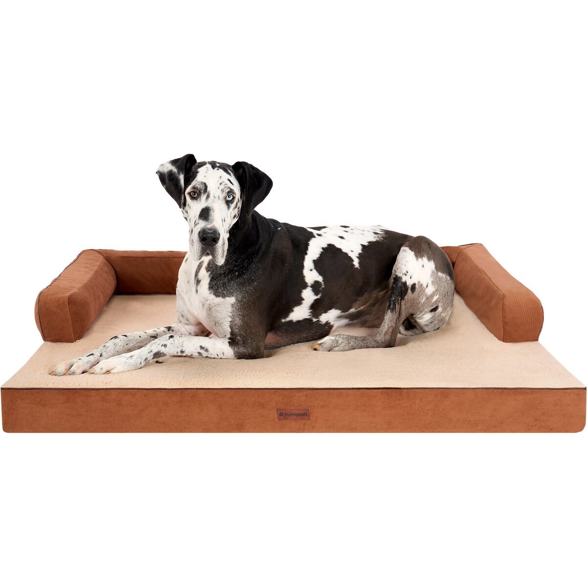 FurHaven Plush & Cable Corduroy Comfy Couch Cooling Gel Dog Bed, Rust, Jumbo Plus