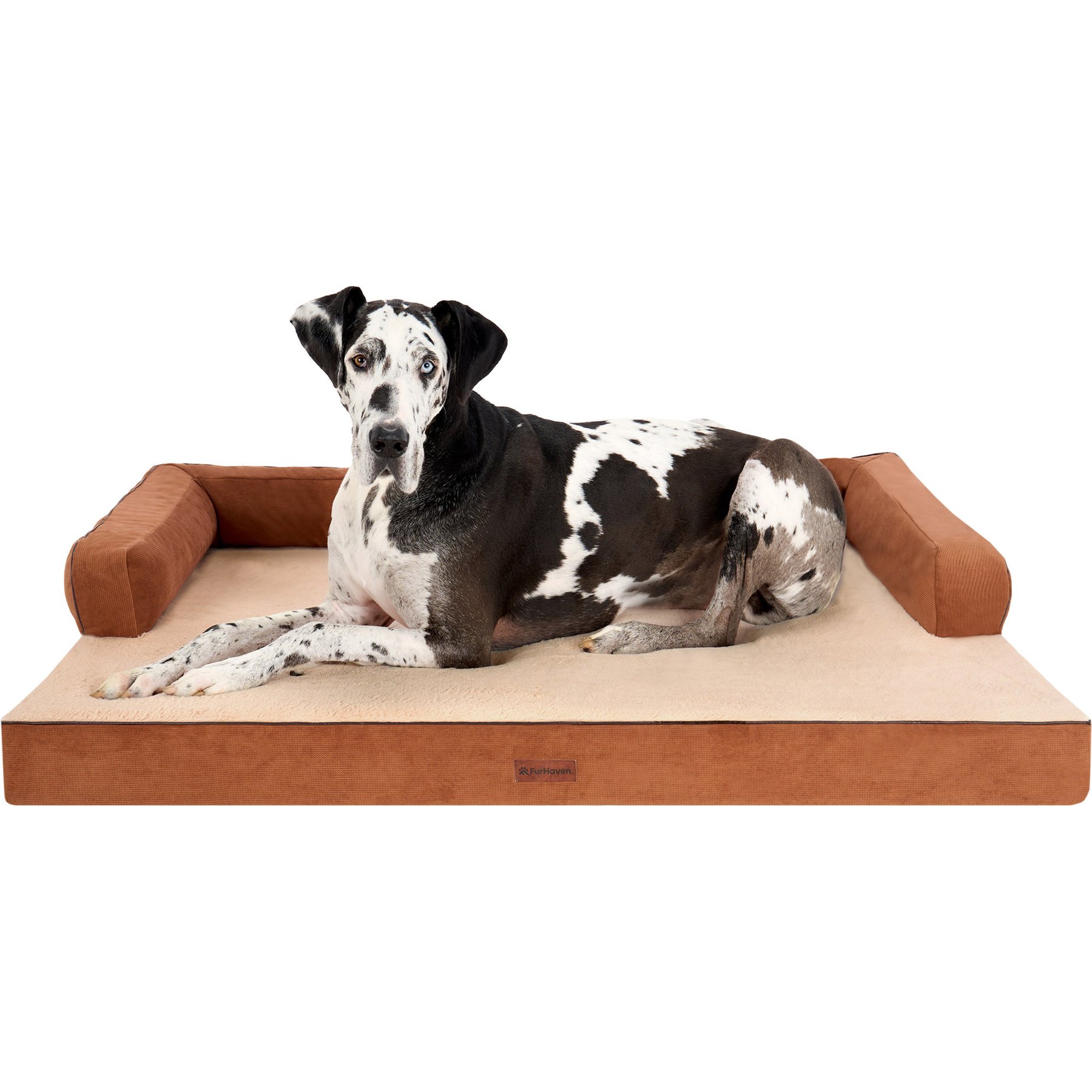 FurHaven Plush & Cable Corduroy Comfy Couch Orthopedic Foam Dog Bed, Rust, Jumbo Plus