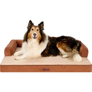 FurHaven Plush & Cable Corduroy Comfy Couch Cooling Gel Dog Bed, Rust, Jumbo