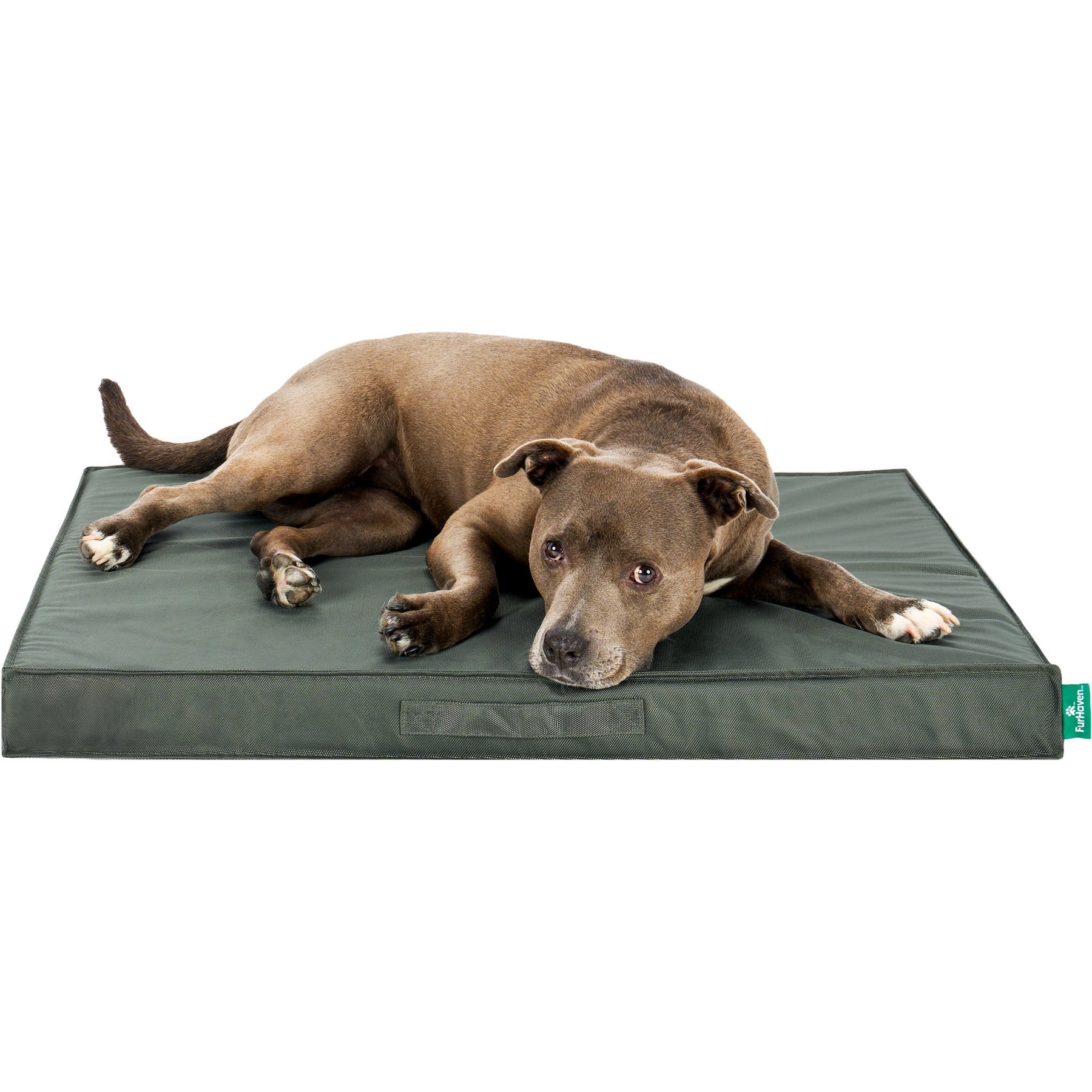 FurHaven Premium Indoor-Outdoor Deluxe Mattress Cooling Gel Dog Bed, Dark Olive, Large