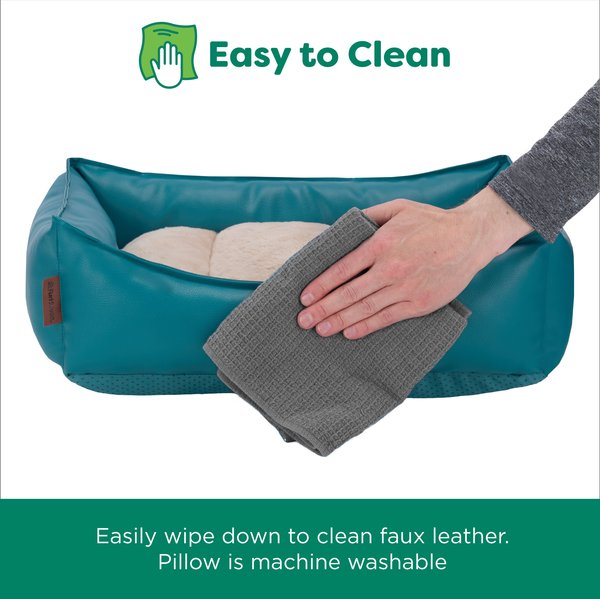Show full view: FurHaven Leather Look Cozy Couch Dog Bed, Teal, Small slide 6 of 8