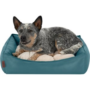 FurHaven Leather Look Cozy Couch Dog Bed, Teal, Medium