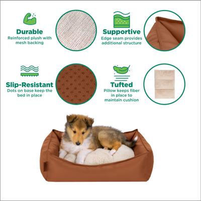 Show full view: FurHaven Leather Look Cozy Couch Dog Bed, Camel, Medium slide 4 of 9