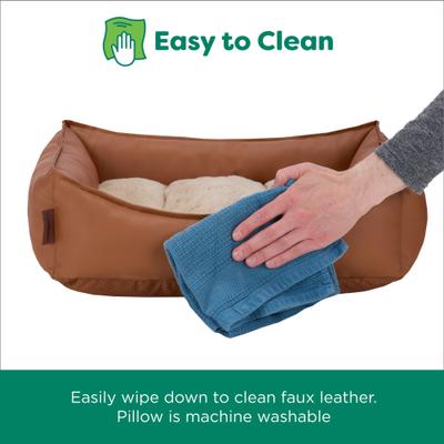 Show full view: FurHaven Leather Look Cozy Couch Dog Bed, Camel, Medium slide 7 of 9