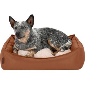 FurHaven Leather Look Cozy Couch Dog Bed, Camel, Medium