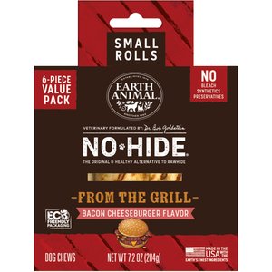 Earth Animal No-Hide From the Grill Long Lasting Natural Rawhide Alternative Small Grilled Cheeseburger Flavor Rolls Chew Dog Treats, 6 count