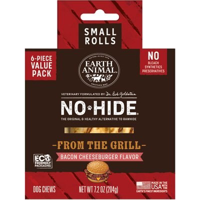 Earth Animal Earth Animal No-Hide From the Grill Long Lasting Natural Rawhide Alternative Small Grilled Cheeseburger Flavor Rolls Chew Dog Treats, 6 count