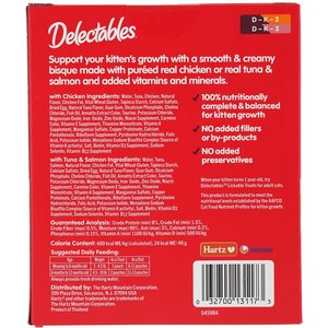 Hartz Delectables Lickable Treat Bisque for Kittens, Complete & Balanced Tuna & Chicken Variety Pack Cat Lickable Treat Treats, 1.4-oz, 12 count