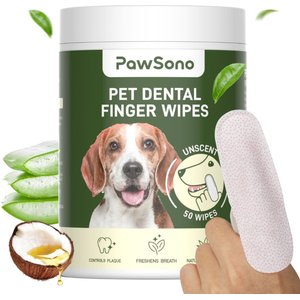 PawSono Dog & Cat Finger Dental Wipes, 50 count
