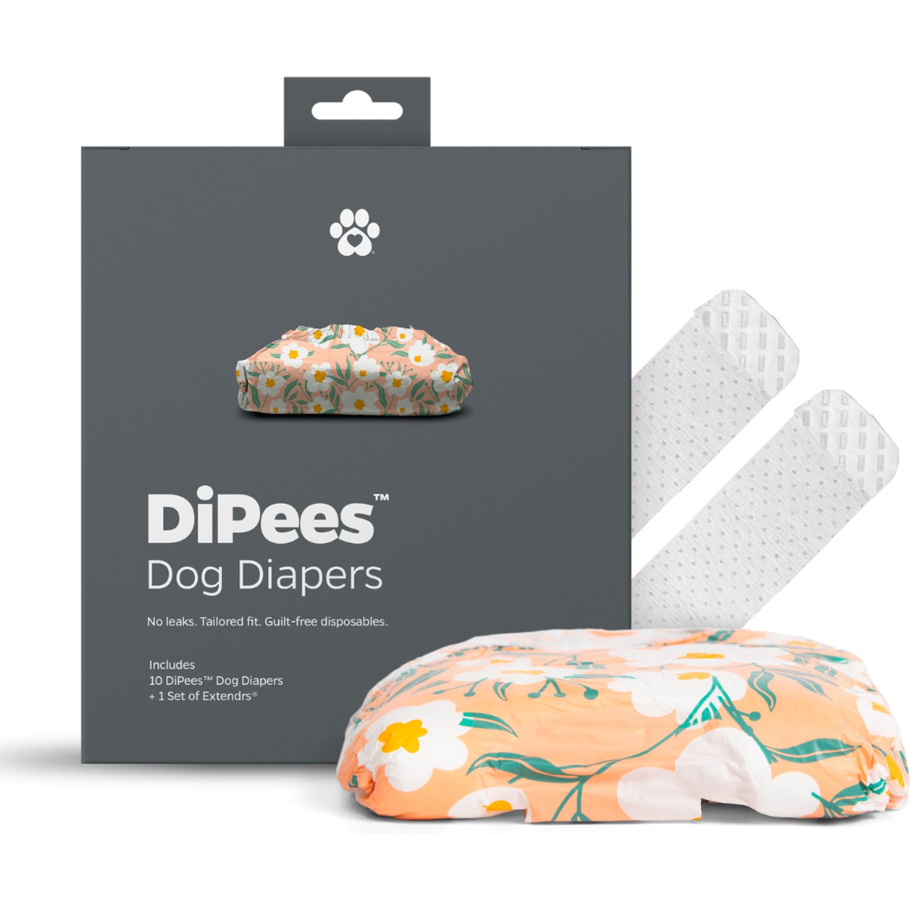 Pet Parents DiPees Disposable Male & Female Dog Diapers & Extendrs, Daisy, Small, 10 count