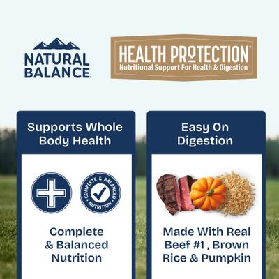 Show full view: Natural Balance Health Protection Beef, Pumpkin & Brown Rice Stew Wet Dog Food, 12.5-oz can, case of 6 slide 5 of 11