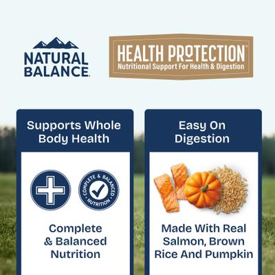 Show full view: Natural Balance Health Protection Salmon Broth, Salmon, Pumpkin & Brown Rice Stew Wet Dog Food, 12.5-oz can, case of 6 slide 5 of 11