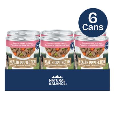 Show full view: Natural Balance Health Protection Salmon Broth, Salmon, Pumpkin & Brown Rice Stew Wet Dog Food, 12.5-oz can, case of 6 slide 3 of 11