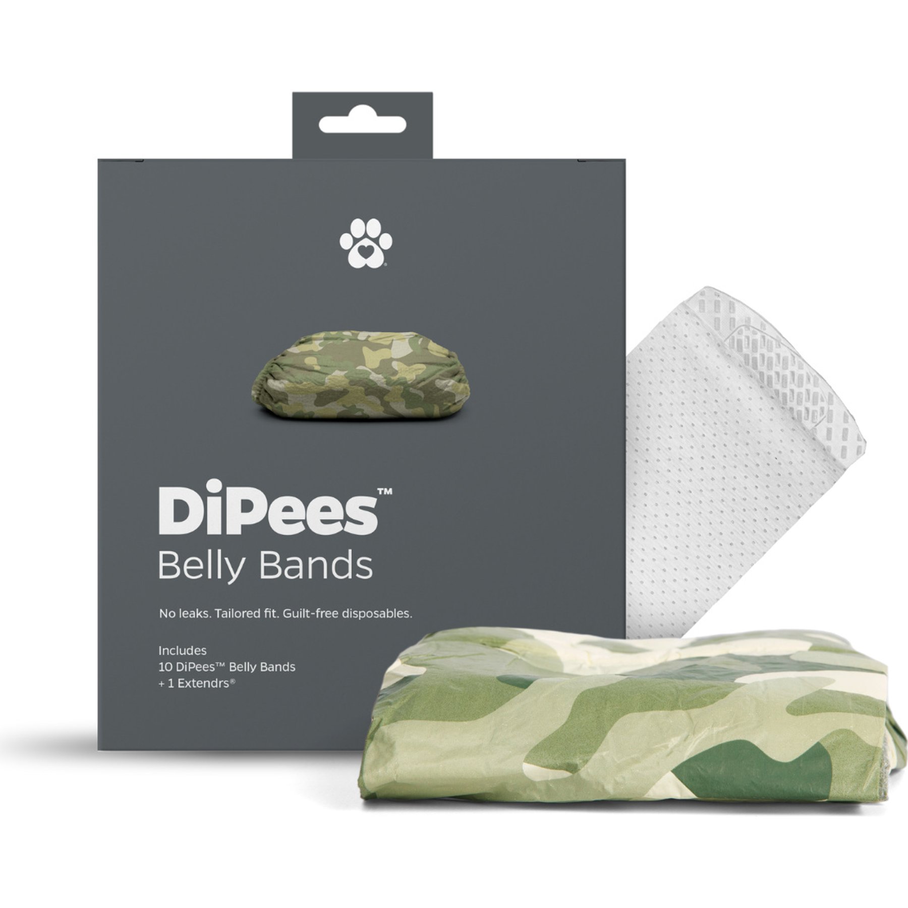 Pet Parents DiPees Belly Bands Disposable Male Dog Wrap & Extendrs, Camo, Medium, 10 count