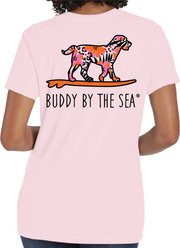 BUDDY BY THE SEA Pink Hibiscus Ladies V-Neck Tee Shirt, Cotton Candy, Small