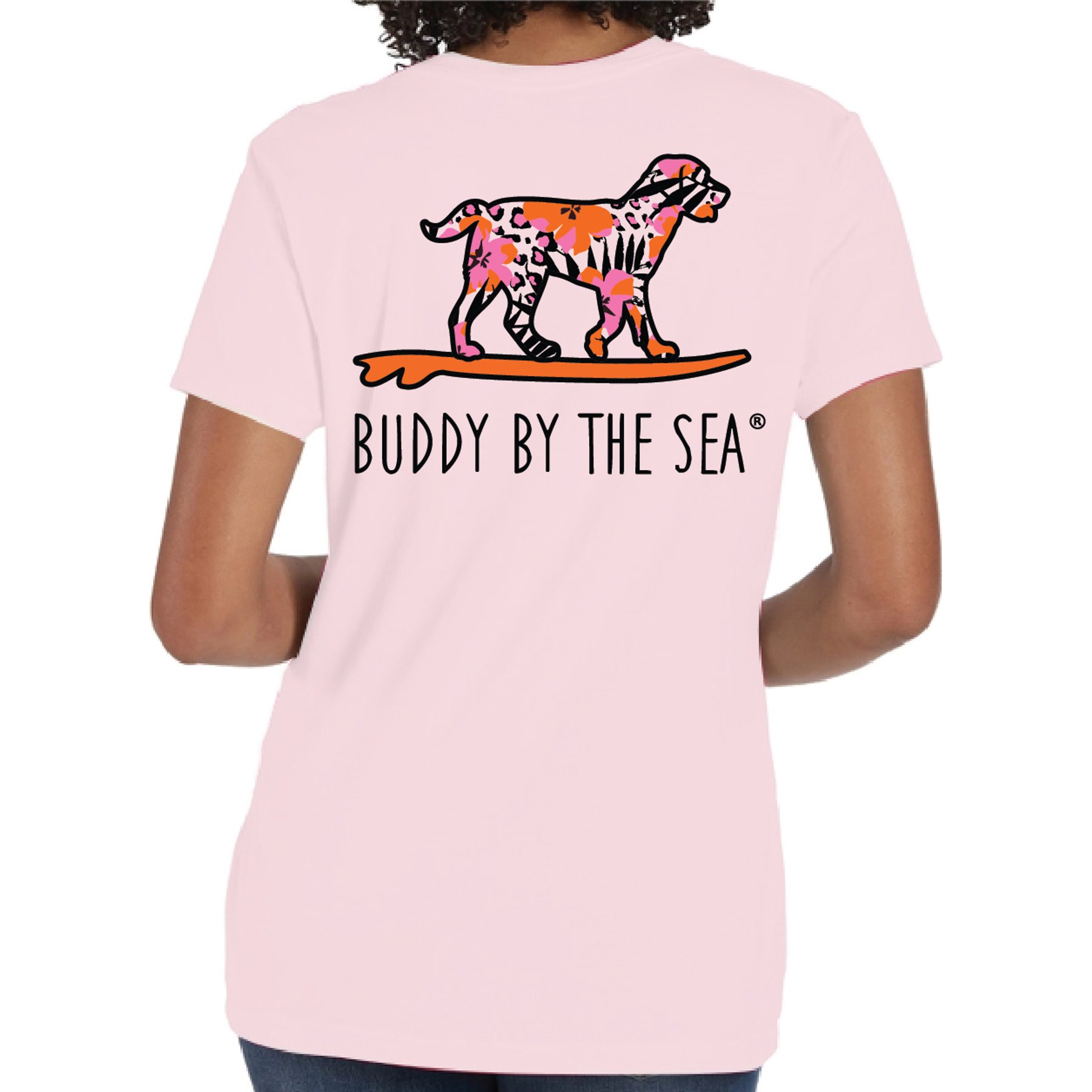 BUDDY BY THE SEA Pink Hibiscus Ladies V-Neck Tee Shirt, Cotton Candy, XX-Large