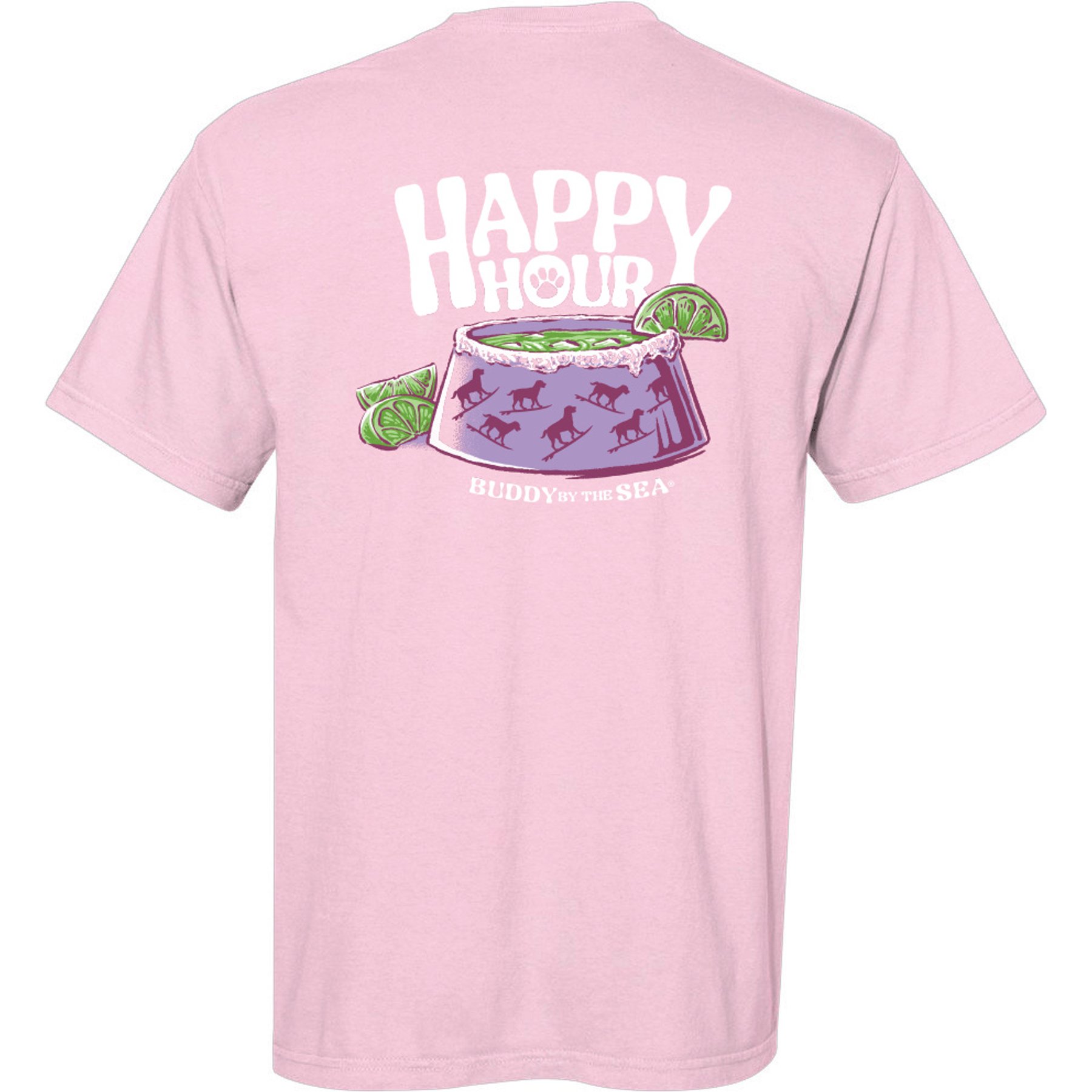 BUDDY BY THE SEA Happy Hour Adult Unisex Short Sleeve Tee Shirt, Cotton Candy, X-Large